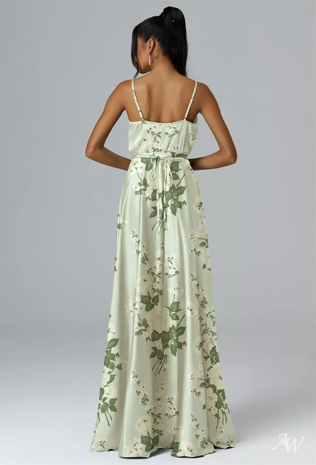 AW Sage Satin Charmeuse Mottled Moss Green Bridesmaid Dresses