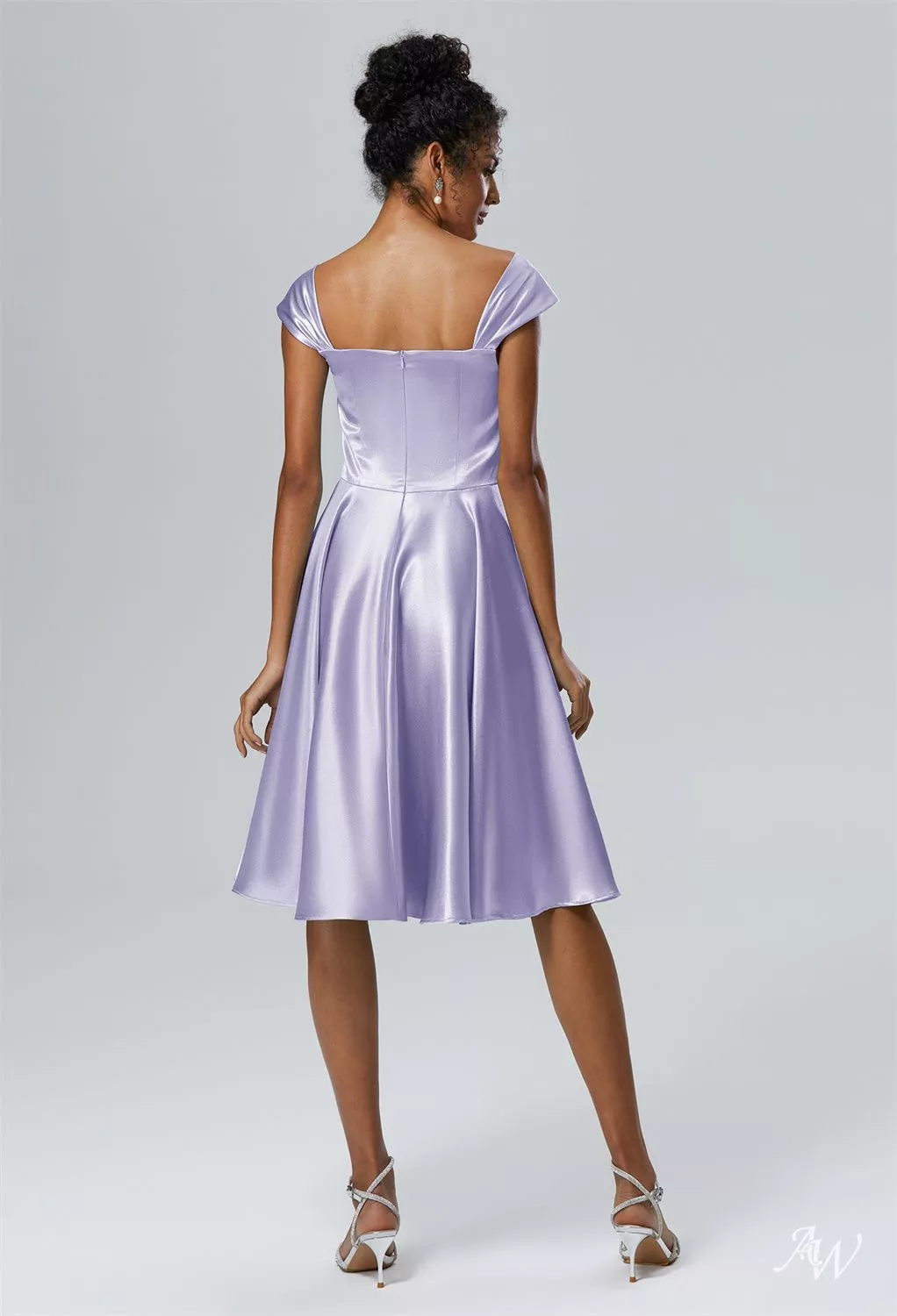 AW Yasmin Dress, Dark Navy Crystal Satin Satin Charmeuse Knee Length Off  the Shoulder Bridesmaid Dresses | AW.Bridal UK