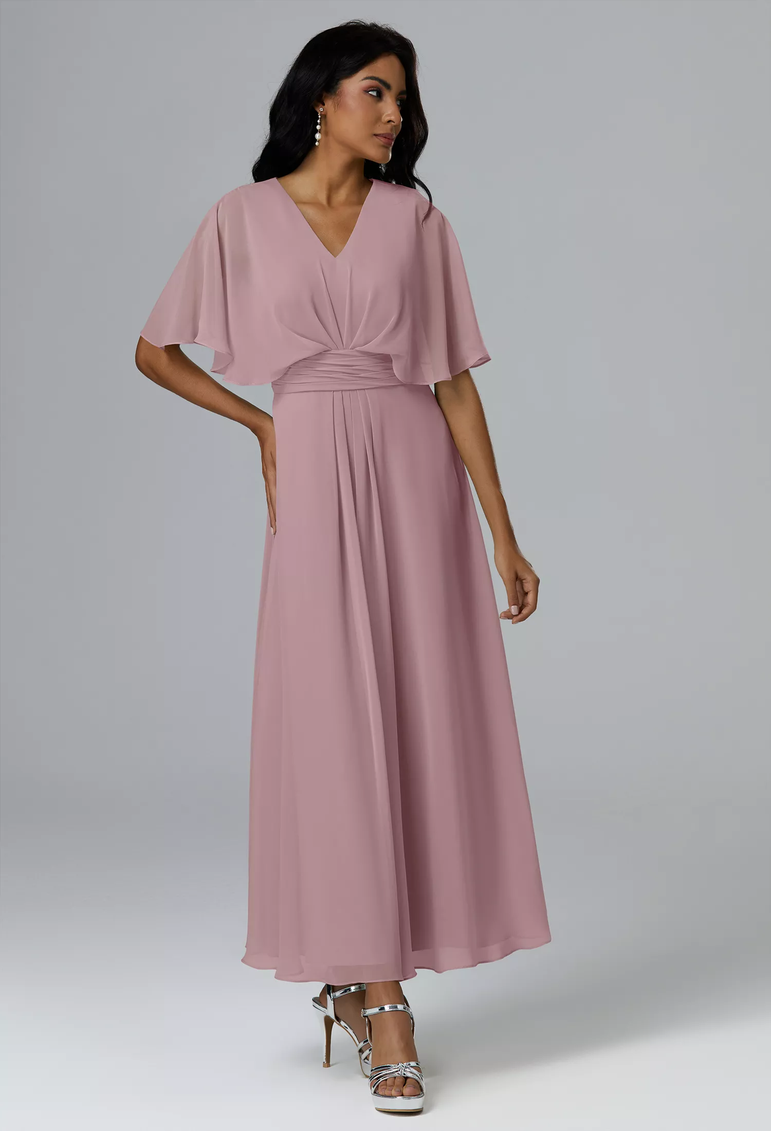 mauve bridesmaid dresses uk Caroline Vintage Mauve Laced Deatail Shoulder Caps Bridesmaids Dress