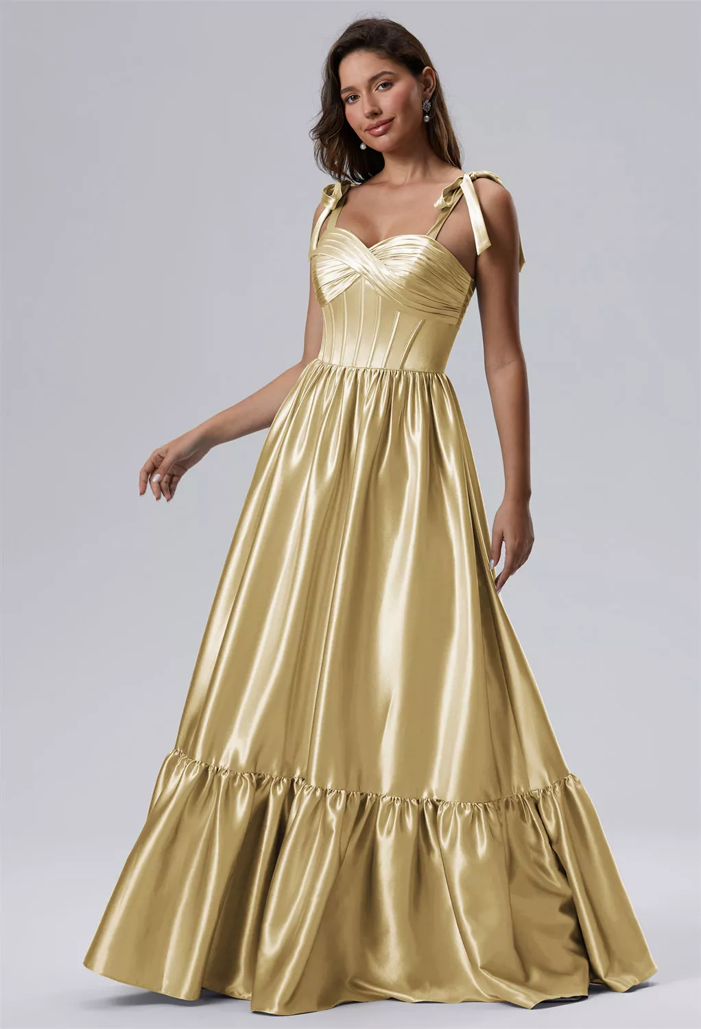 gold formal dresses uk Amoris T704 Fitted Strapless Gown with Gathered Bodice & Modest V-Neck Champagne-Gold / S