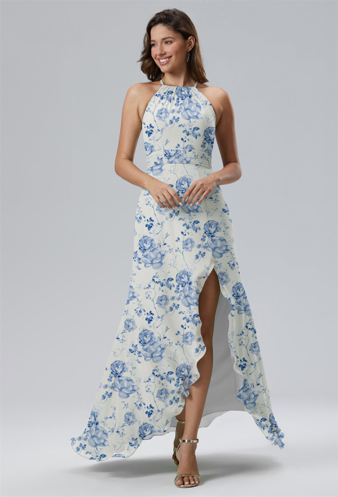 AW Charis Blue Botanical Floral  Wedding Guest Dresses