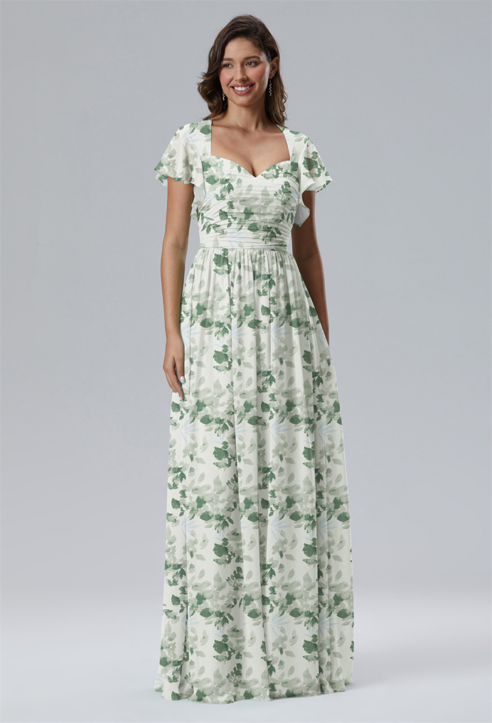 AW Dulcimer Tea Green Shade  Floral Bridesmaid Dresses