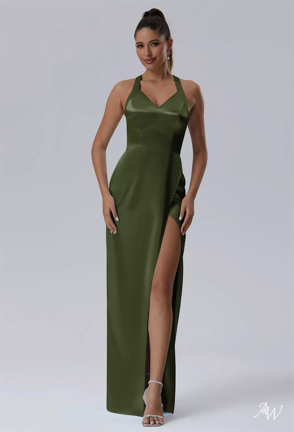 olive green satin bridesmaid dresses uk Olive Green Bow Bridesmaid Dresses
