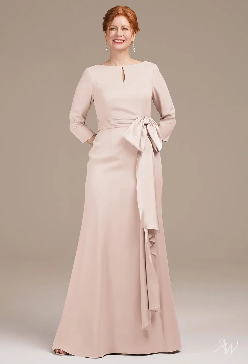floor length mother of the bride dresses uk A-line V-Neck Long Sleeves Floor-Length Chiffon Dress Dark Navy main image 0