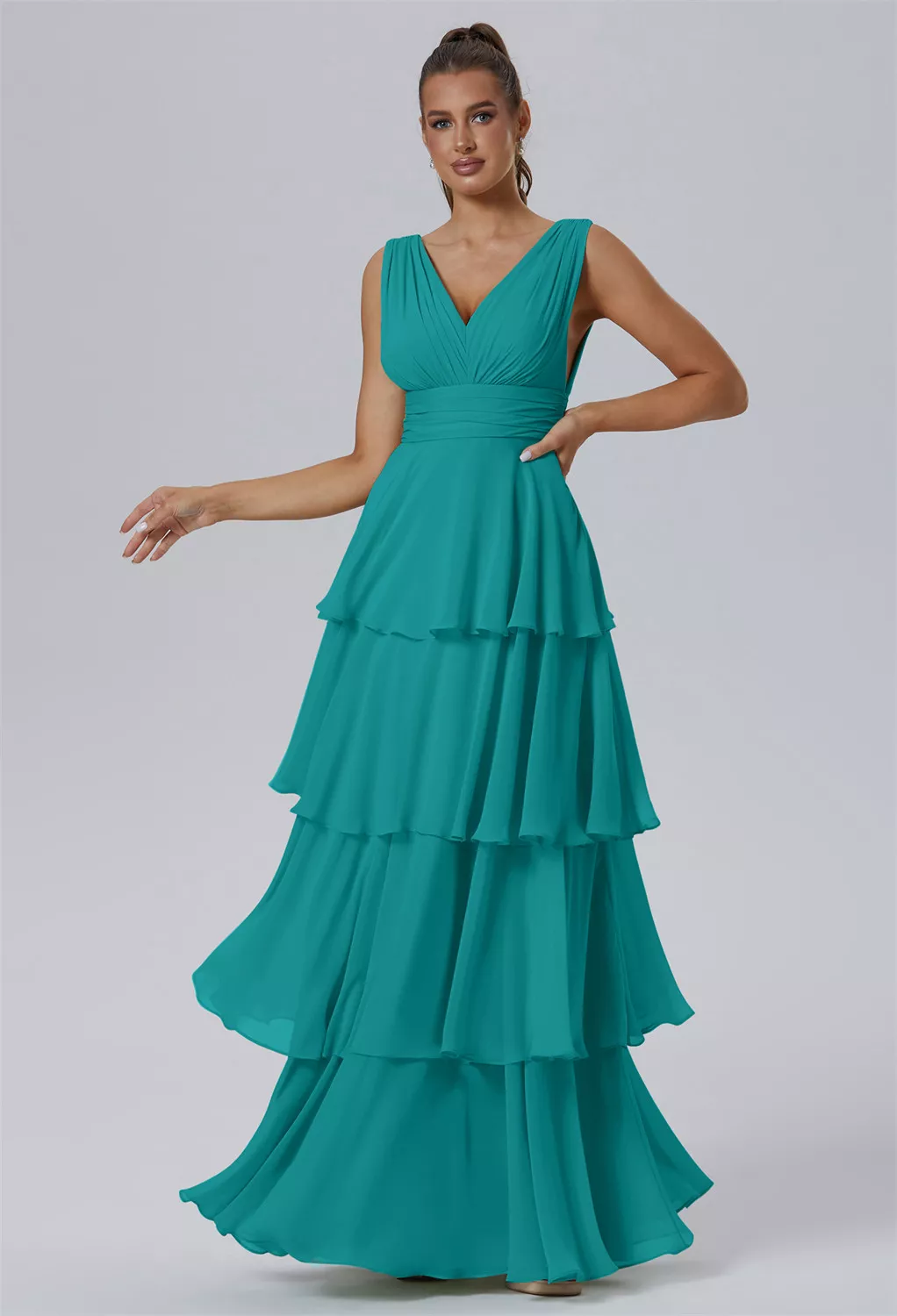 turquoise blue bridesmaid dresses uk A Line Turquoise Chiffon Floor Length Short Sleeves Bridesmaid Dresses