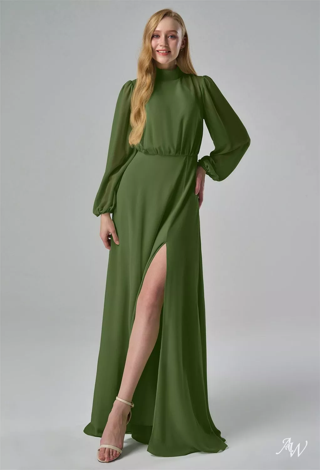 strapless open back dress BABARONI Chiffon Olive Green Junior Bridesmaid Dresses A-line V-neck Long  Sleeve Pleated Ruched Floor-length