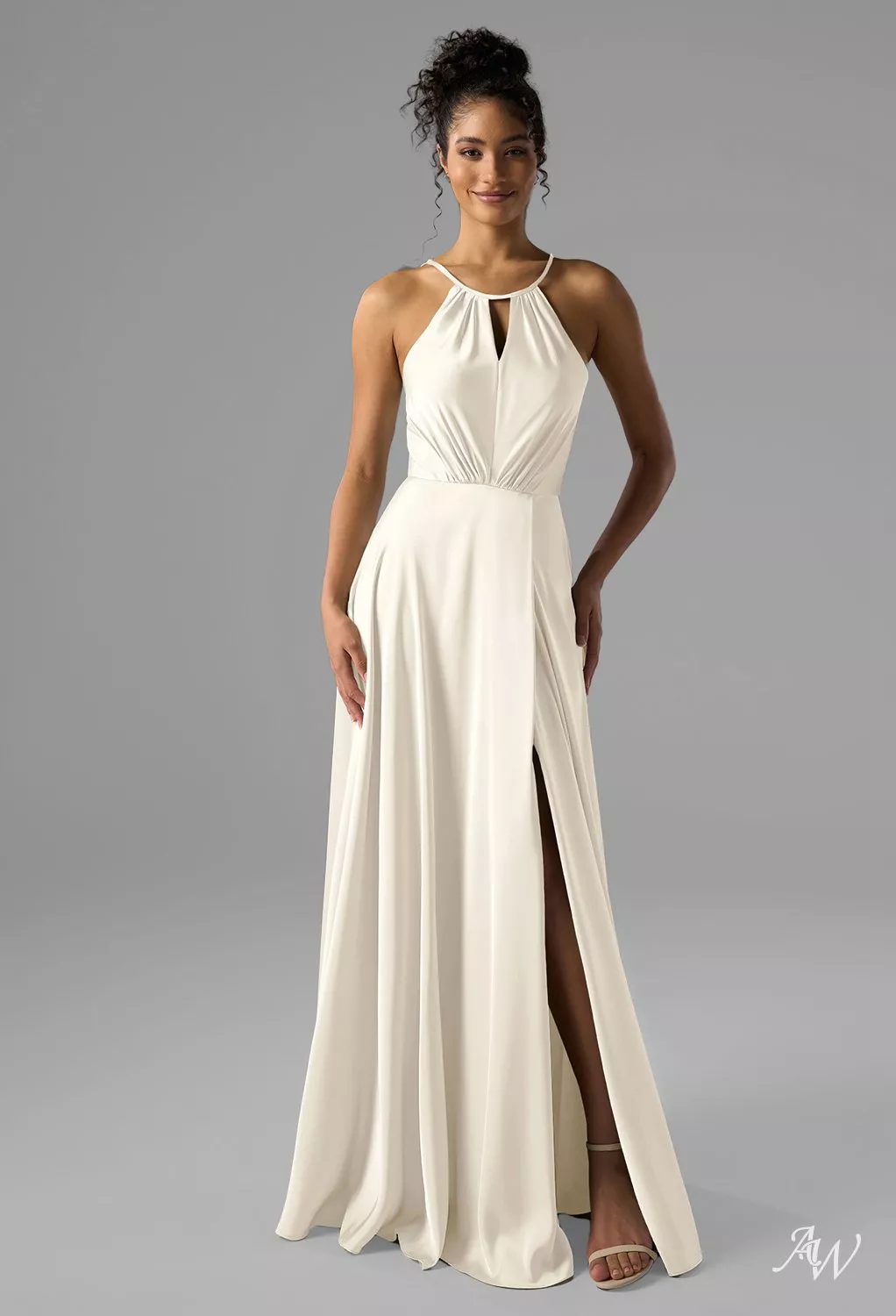 AW Fatima Dress, Rose Quartz Crystal Satin Satin Charmeuse Floor Length  Halter Neckline Bridesmaid Dresses | AW.Bridal UK