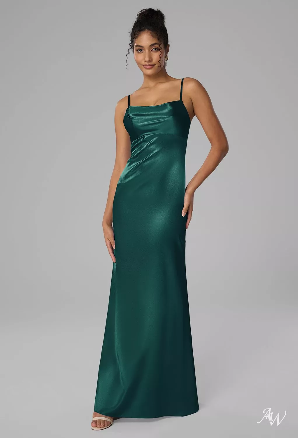 AW Morgan Dress, Hunter Green Crystal Satin Satin Charmeuse Floor Length  Scoop/U-Neck Bridesmaid Dresses | AW.Bridal UK