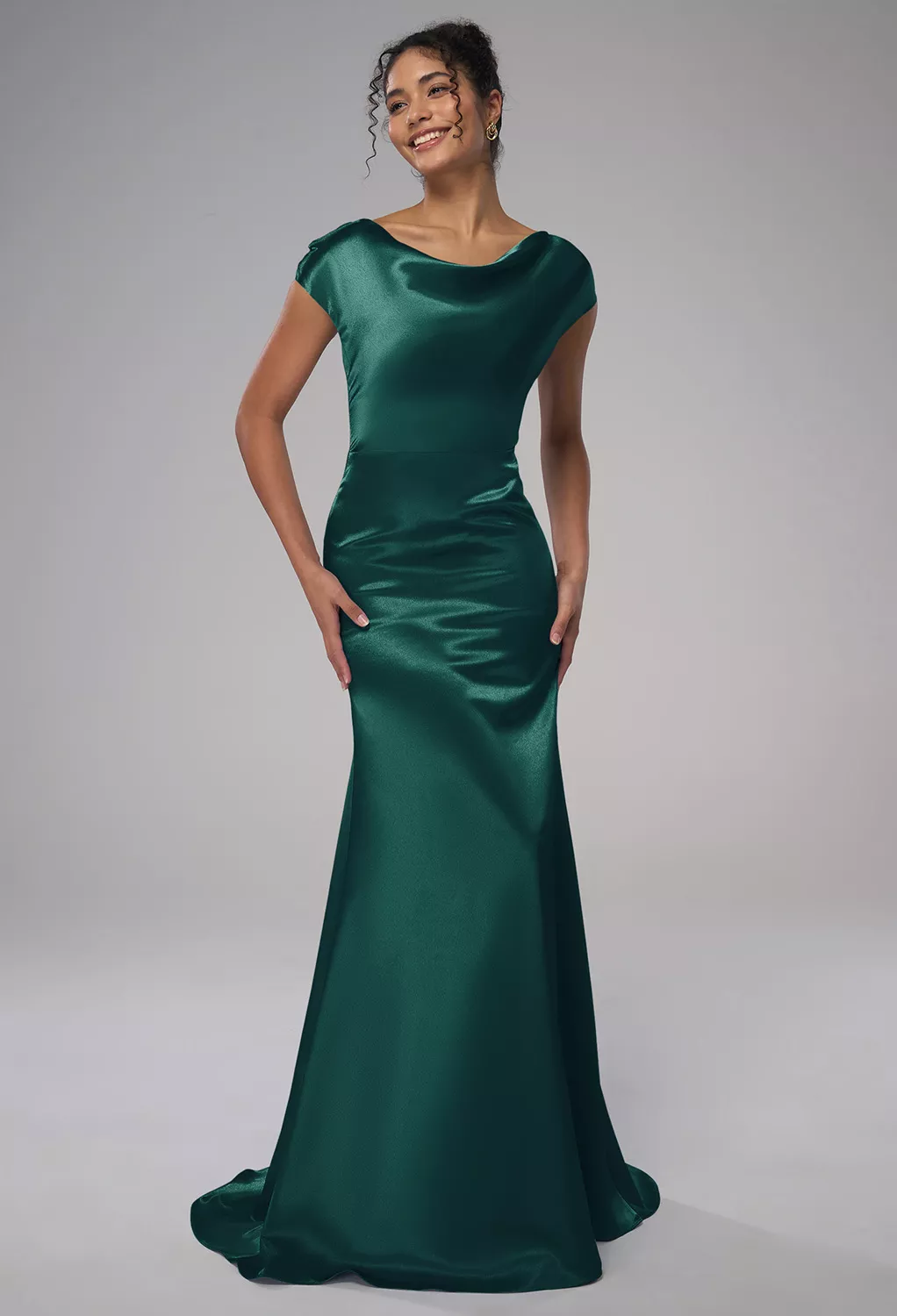 juliet ruched maxi bridesmaid dress Dreamyannie UK Cold Shoulder Satin Dark Green Wedding Guest Dress Long  Formal Dress