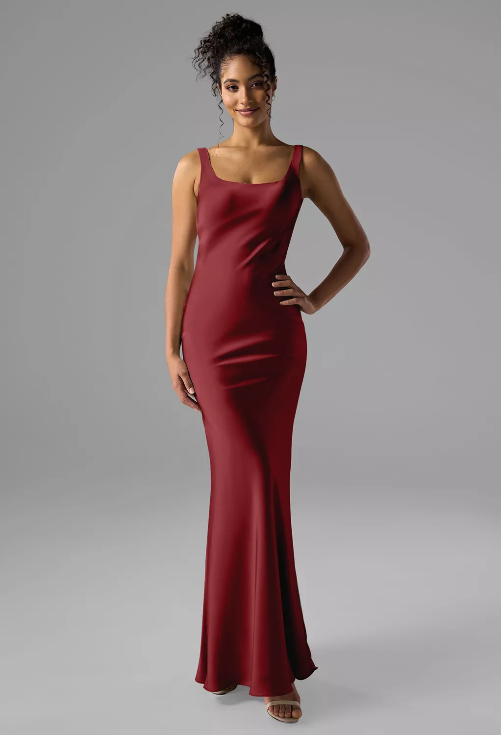 maroon black tie dress Lady Black Tie - Autumn Gown - Stretch Spandex Satin Halter Fitted Dress main image 0