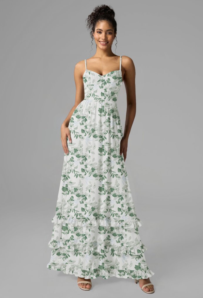AW Hiba Tea Green Shade  Floral Bridesmaid Dresses
