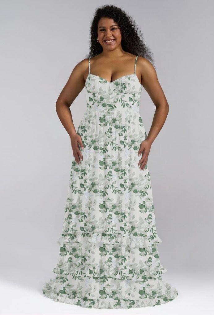 AW Hiba Tea Green Shade  Floral Bridesmaid Dresses