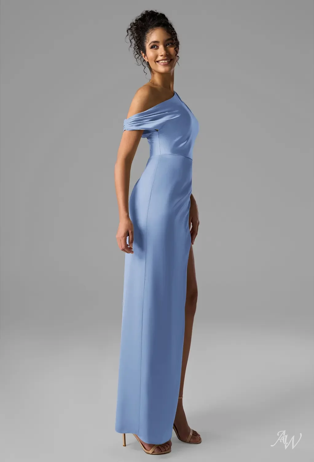 AW Rihanna Dress, Champagne Crystal Satin Satin Charmeuse Stretch Satin  Floor Length One Shoulder Bridesmaid Dresses | AW.Bridal UK