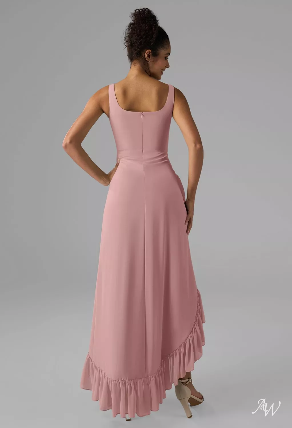 dusty rose pink formal dresses BABARONI Chiffon Dusty Rose Bridesmaid Dresses A-line V-neck Sleeveless  Floor-length – BABARONI UK main image 1