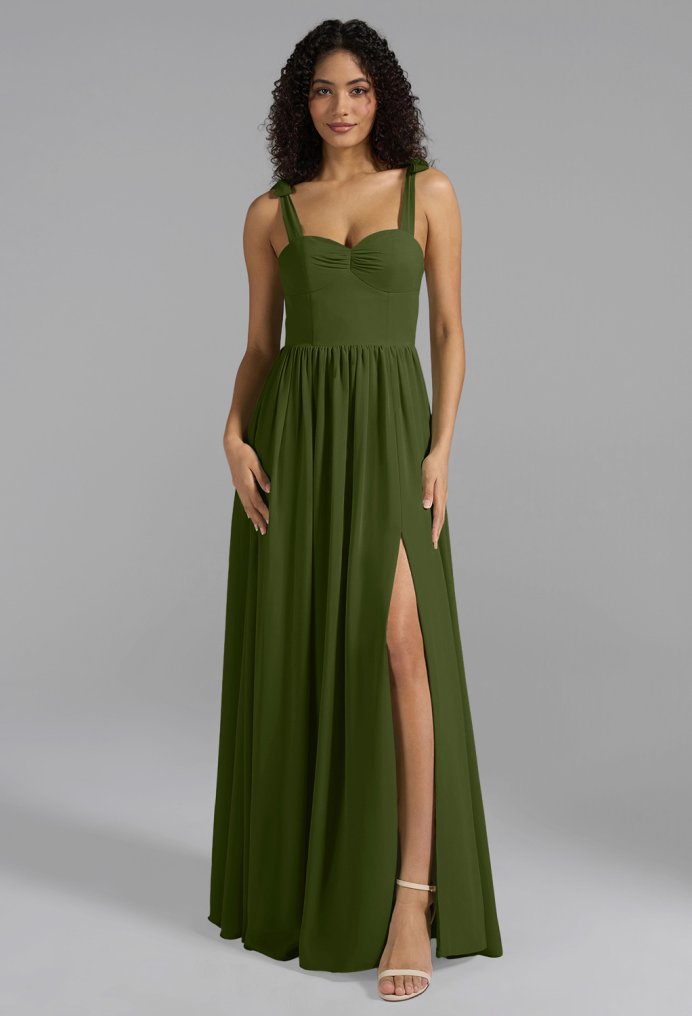 AW Lula Green Olive  Long Bridesmaid Dresses