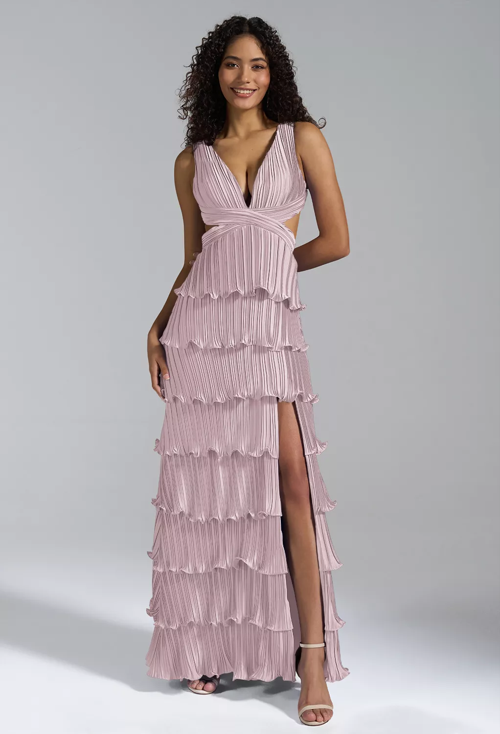 dusty pink colour dress Designer Light Pink Dress With Floral Embroidery – Mohi fashion main image 1