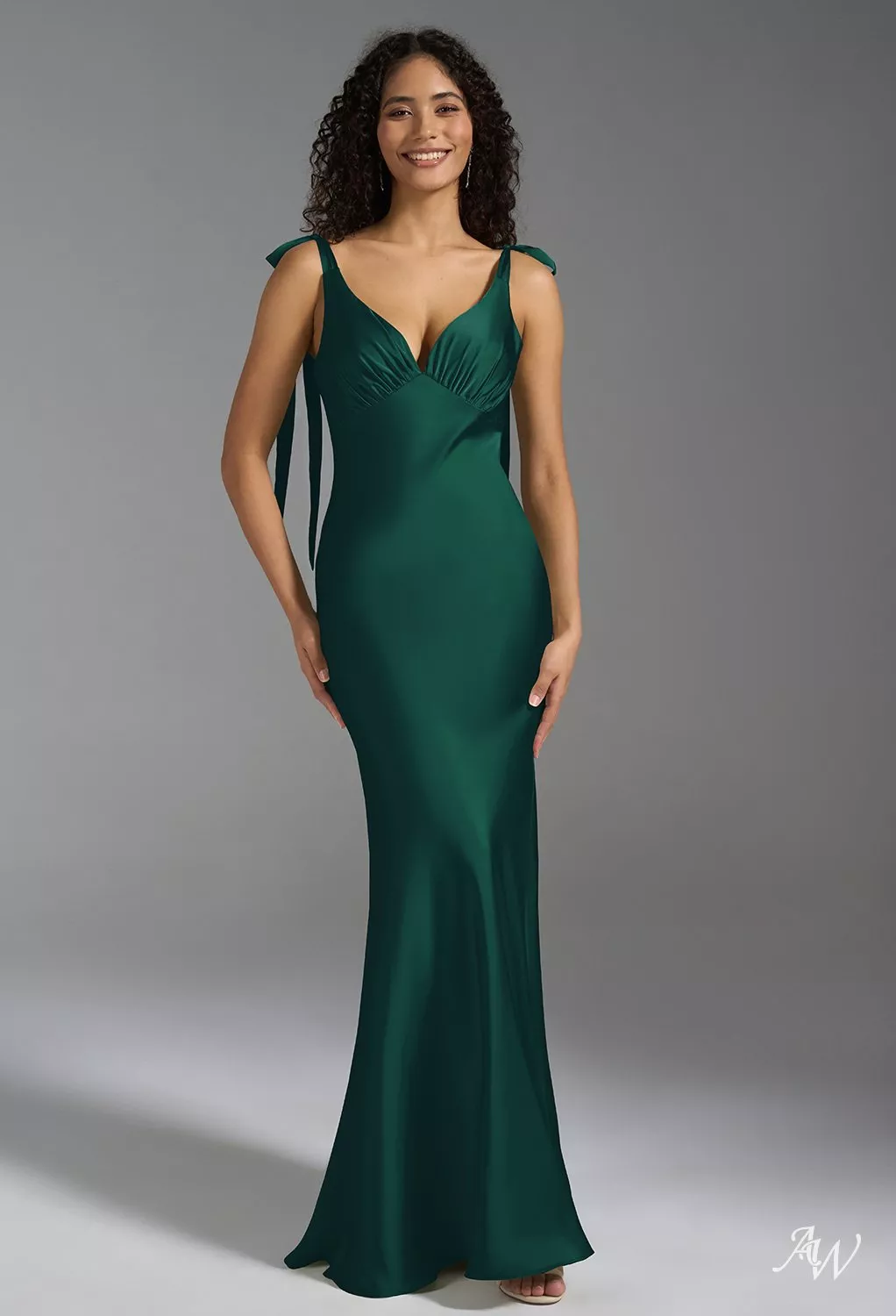 AW Chiara Dress, Champagne Crystal Satin Satin Charmeuse Stretch Satin  Stretch knitted fabric Floor Length V-Neck Bridesmaid Dresses | AW.Bridal UK
