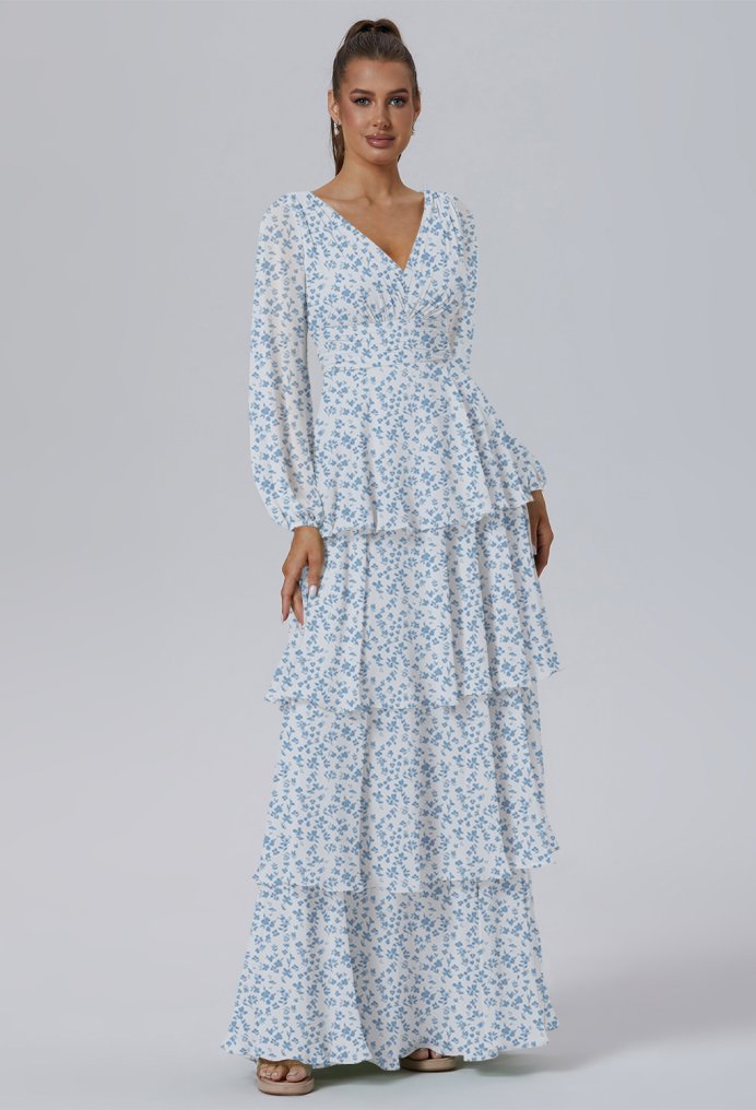AW Tegan Skyblue Star Floral  Long Bridesmaid Dresses