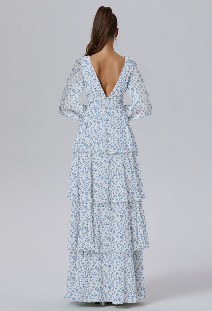 AW Tegan Skyblue Star Floral  Long Bridesmaid Dresses
