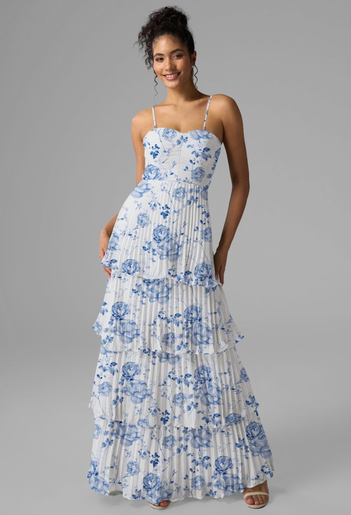 AW Ann Blue Botanical Floral  Long Bridesmaid Dresses