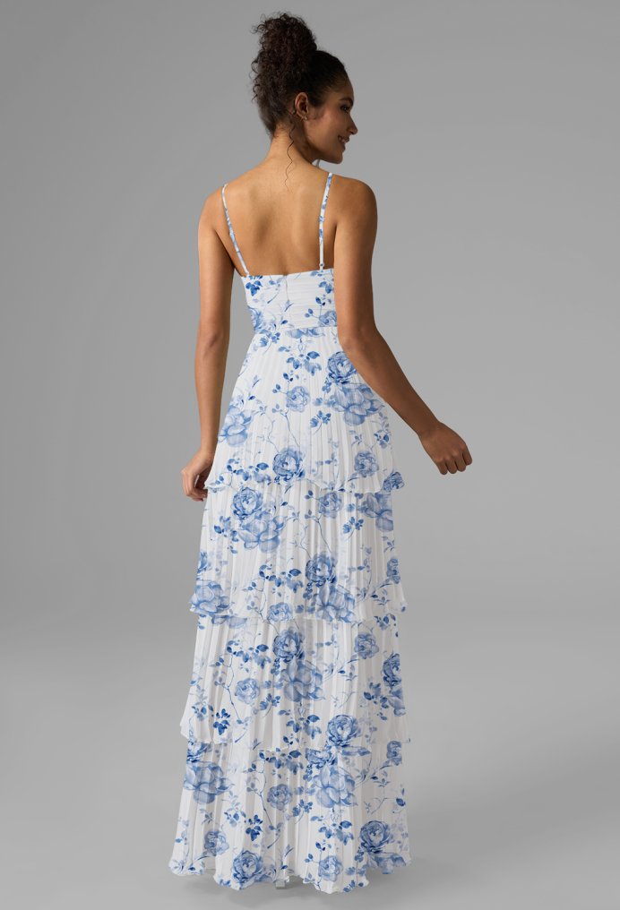 AW Ann Blue Botanical Floral  Long Bridesmaid Dresses