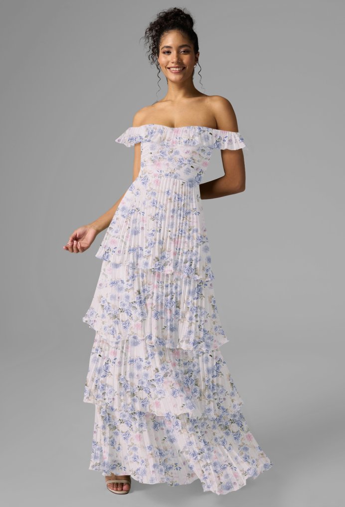 AW Neve Azure Purple Print  Long Bridesmaid Dresses