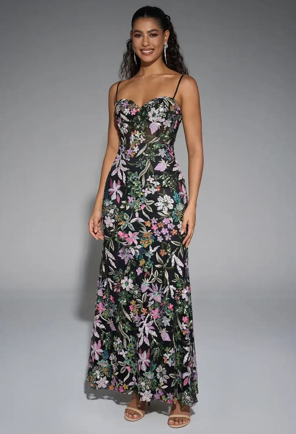 floral evening dresses uk A-Line V-neck Floral Print Black Long Prom Dress Backless Formal Gown DTP91   DressTok.co.uk