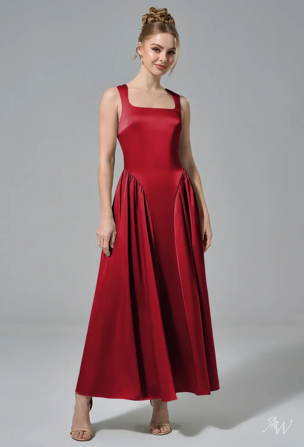 AW Ruby Satin Charmeuse Tango Red Bridesmaid Dresses