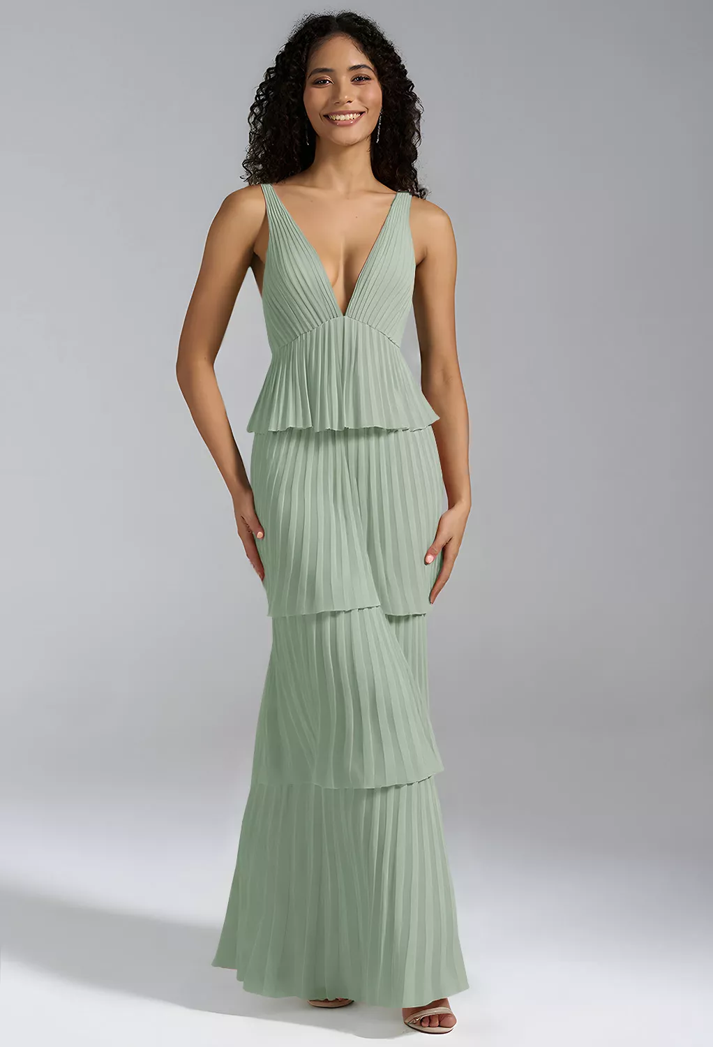 sachin and babi light blue dress Azazie Jiya Junior Bridesmaid Dress in Matcha main image 1