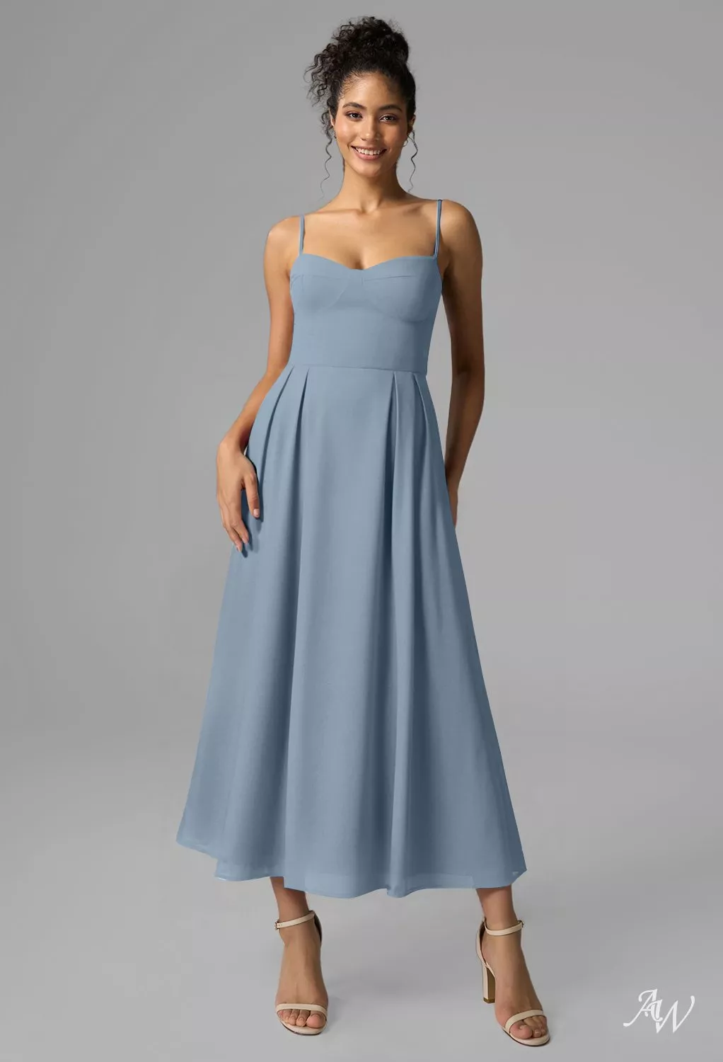 bridesmaid dresses from the past BABARONI Chiffon Slate Blue Bridesmaid Dresses A-line V-neck Sleeveless  Floor-length – BABARONI UK main image 0