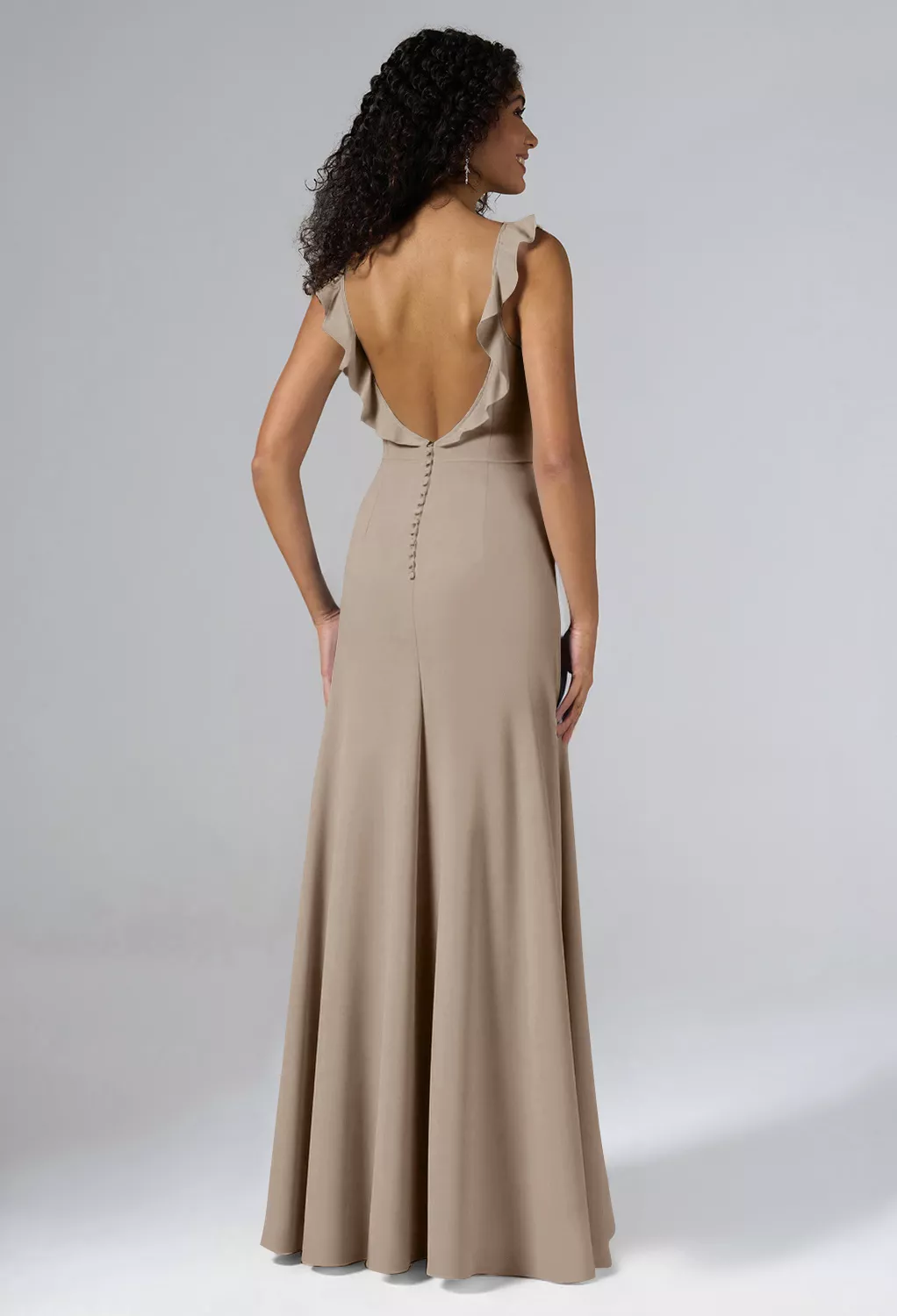 brown dress pants women Desert Rose Satin Bridesmaid Dress Mermaid Long Sleeve V-Neck Maxi with  Ruched Leg Slit – Carlyna UK £99.00