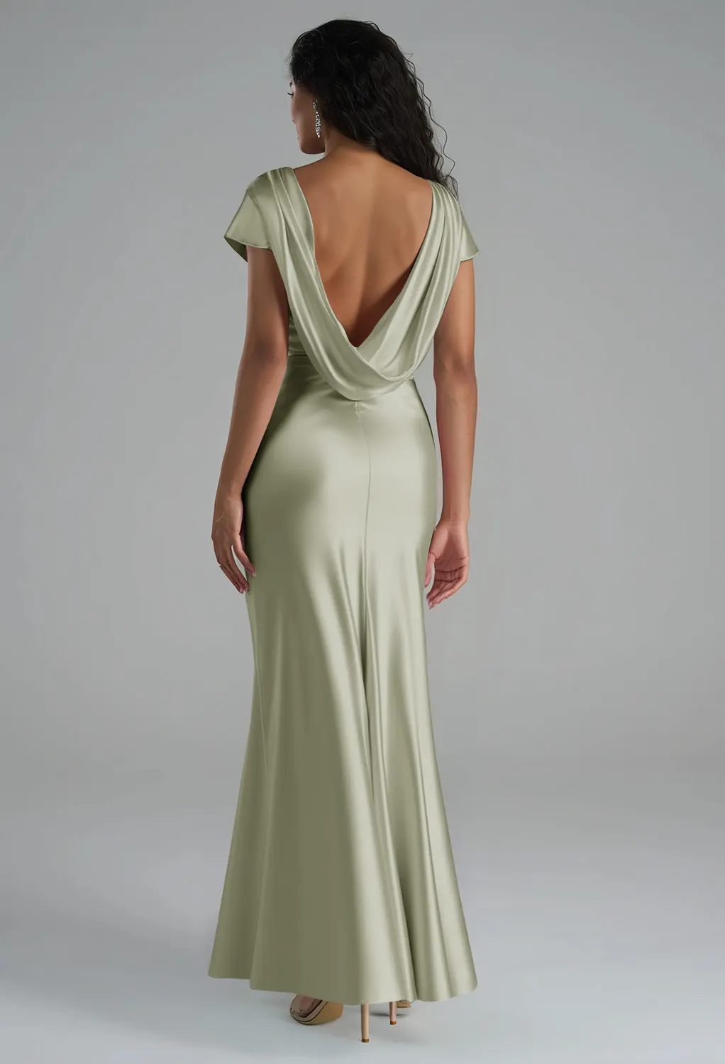 sage and gold bridesmaid dresses Leely Women Dusty Sage Long Bridesmaid Dress Halter Sheath Satin Formal  Dress – leelyuk main image 0