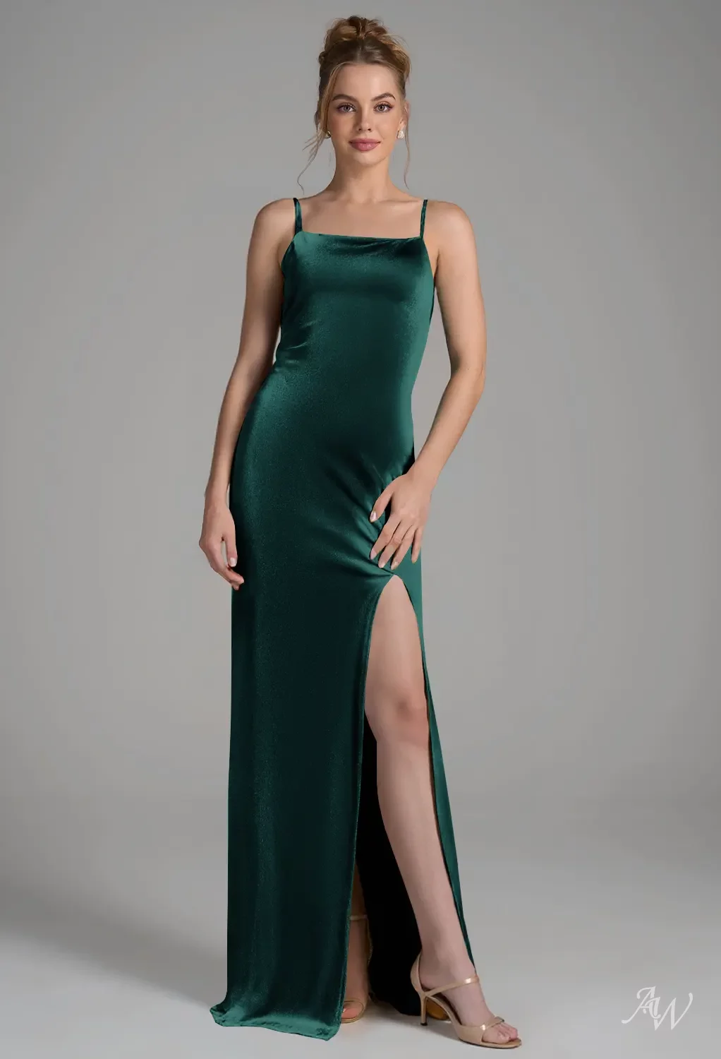 green satin bridesmaid dresses uk Dark Green Satin Bridesmaid Dresses Stretch Satin Simple A Line Spaghe main image 1